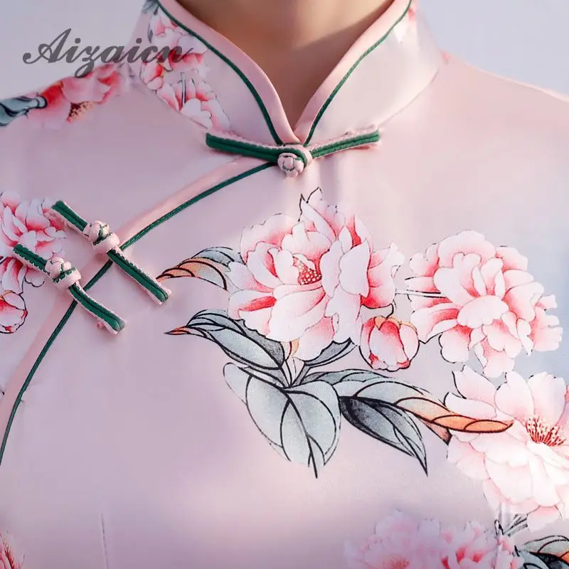 Fashion Silk Print Cheongsam Modern Qipao Long Traditional Chinese Dress Oriental Style Dresses Evening China Robe Longue Femme |