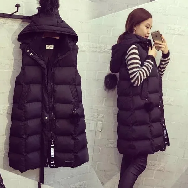 

3xl plus big size long coats women spring autumn winter feminina new hooded thick long black vest jacket female