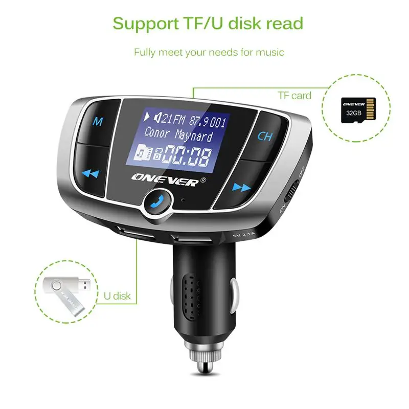 Onever Bluetooth FM Transmitter DC 12-24V Wireless Radio Adapter Modulator Car Kit 3.4A Dual USB Charger LCD Display | Автомобили и