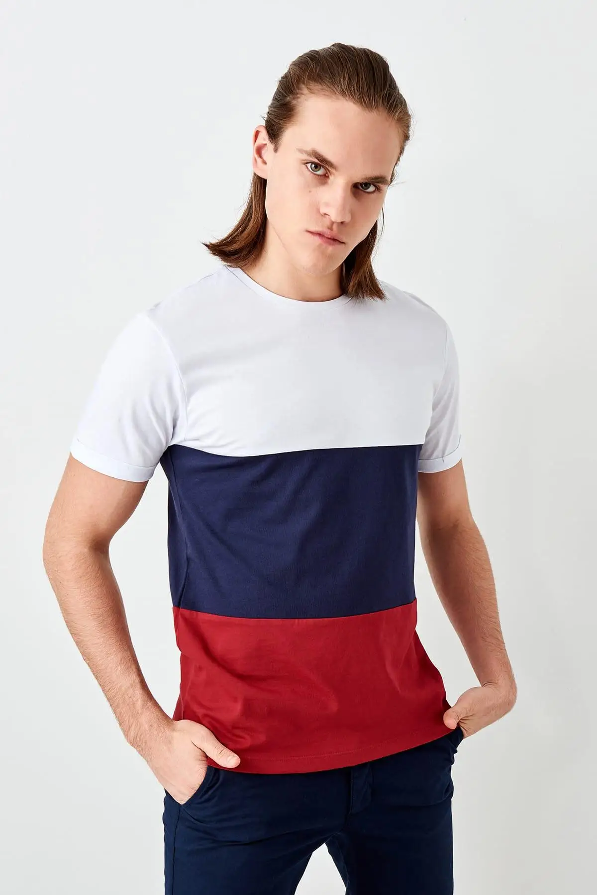 Мужская Бордовая футболка с отделкой Trendyol TMNSS19SQ0017|Футболки| |