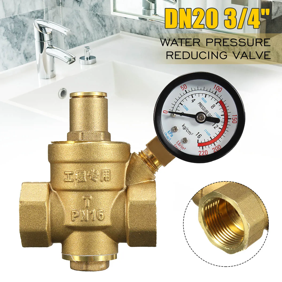 

Регулируемое давление воды PN 1,6 DN20 NPT редуктор регулятора "с манометром для гидравлической нестабильности/очистки воды