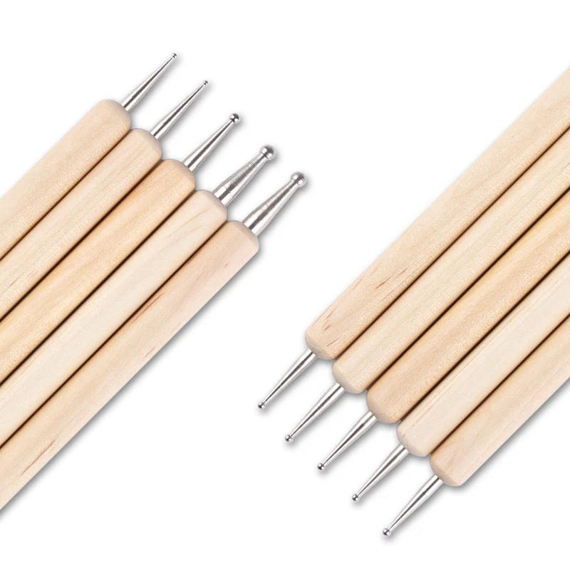 WiRinef Point Drill Pen Two Way Use Nail Art Dot Dotting Tools for Nails Wooden Manicure | Красота и здоровье