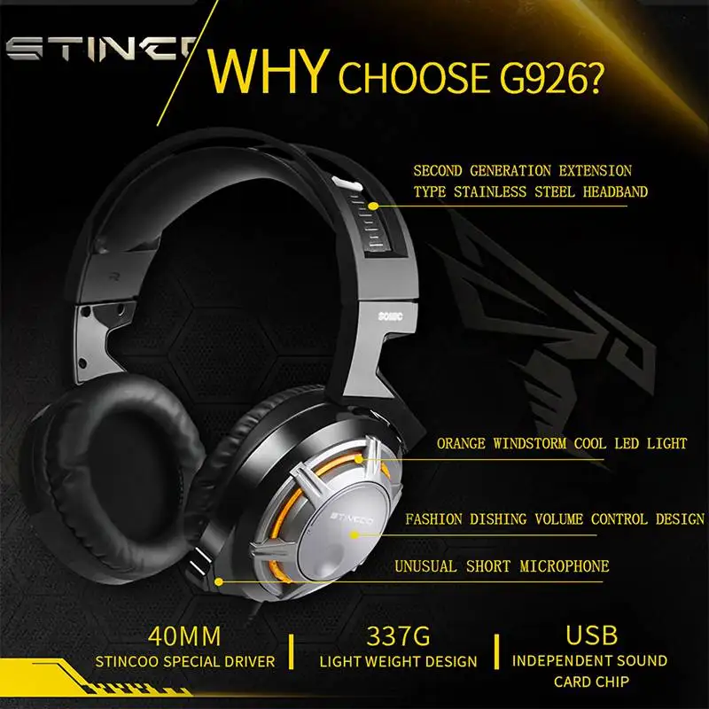 SOMIC G926 USB игровая гарнитура с микрофоном светодиодный свет для ПК игры