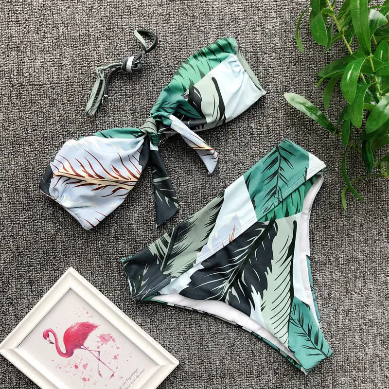 Женские комплекты бикини в стиле бохо купальник с принтом листьев бюстгальтер