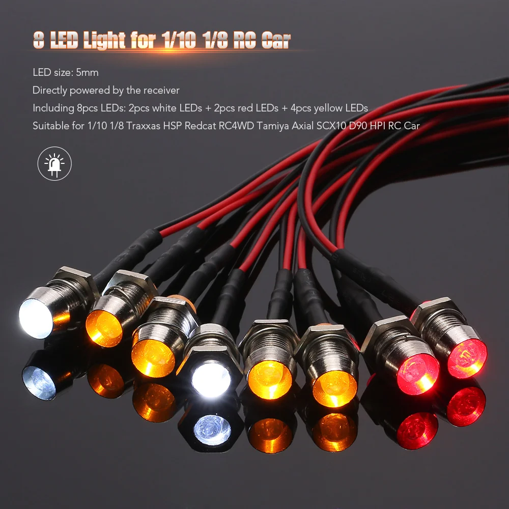 

8 LED Light Kit for 1/10 1/8 Traxxas HSP Redcat RC4WD Tamiya Axial SCX10 D90 HPI RC Car