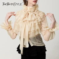 twotwinstyle perspective tops female bowknot flare long sleeve ruffle shirt blouse women korean fashion clothes 2020 spring