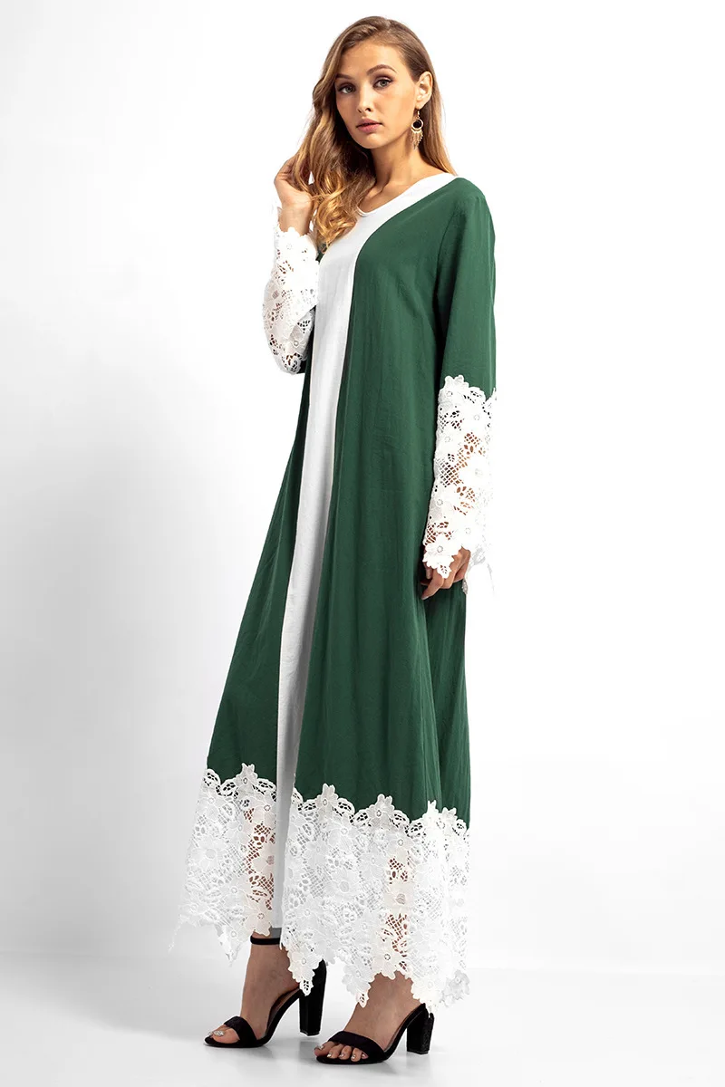 S XL женская мусульманская одежда кружевное платье с длинными рукавами в стиле