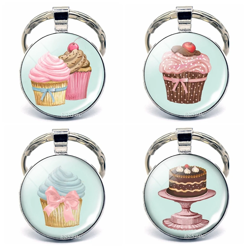 Брелок для торта чашка милый десерт стеклянный кабошон металлический брелок