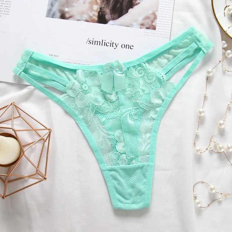 AIIOU Sexy Bikini Underwear Women Thong Lace Floral Flowers Embroidery Low Waist Intimates Erotic Bandages Panties Underwear