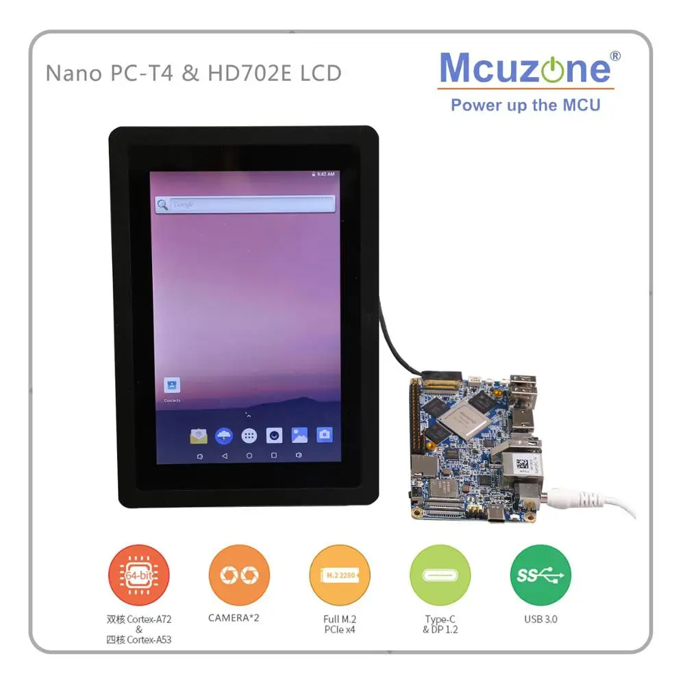 FriendlyELE NanoPC-T4 HD702E Rockchip RK3399 Cortex-A72 Cortex-A53 VR AI OpenCV TensorFlow MIPIDual band wifi M.2PC EC20 4G EMMC |