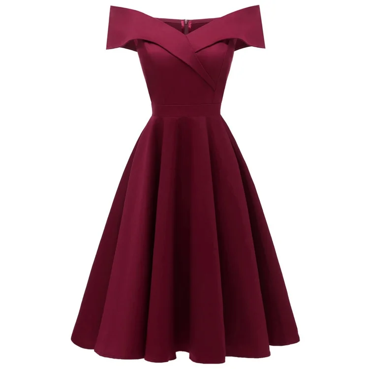 Короткое элегантное платье до колена с вырезом Лодочка атласное маленькое