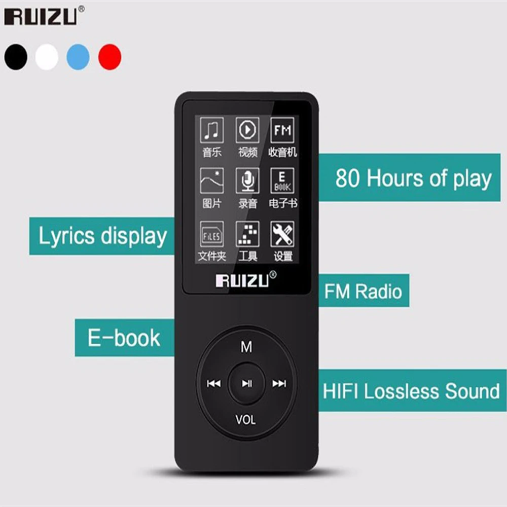 RUIZU X02 Ultrathin MP3 Player With 8GB/16GB Storage 1.8 Inch TFT Color Screen Can Play 80h FM/E-Book/Clock/Voice Recorder | Электроника