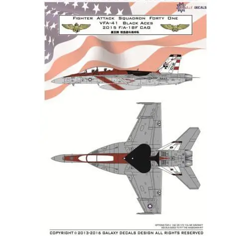 GALAXY 1/48 1/72 G48005 G72006 US Navy F/A-18F VFA-41 Black Aces 70 Years Decal |