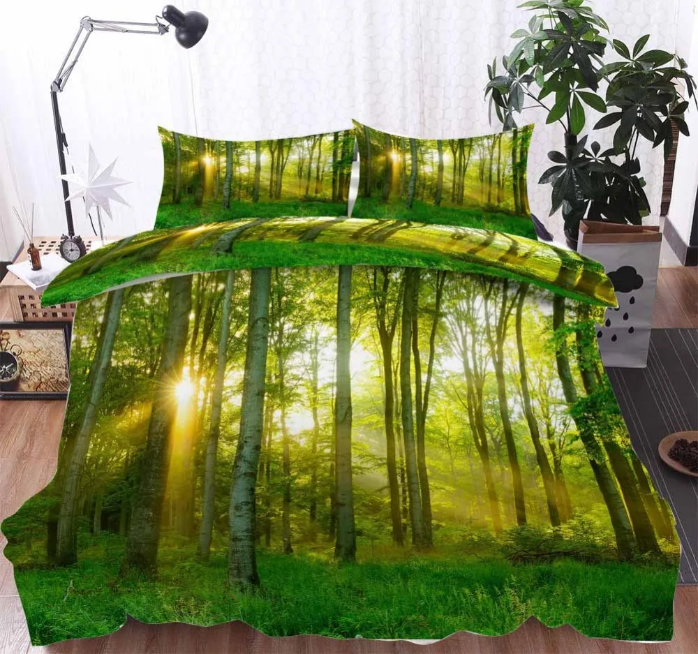 Настройки Moss river 3D живописные Постельное белье печати лес постельное Bedcloth с