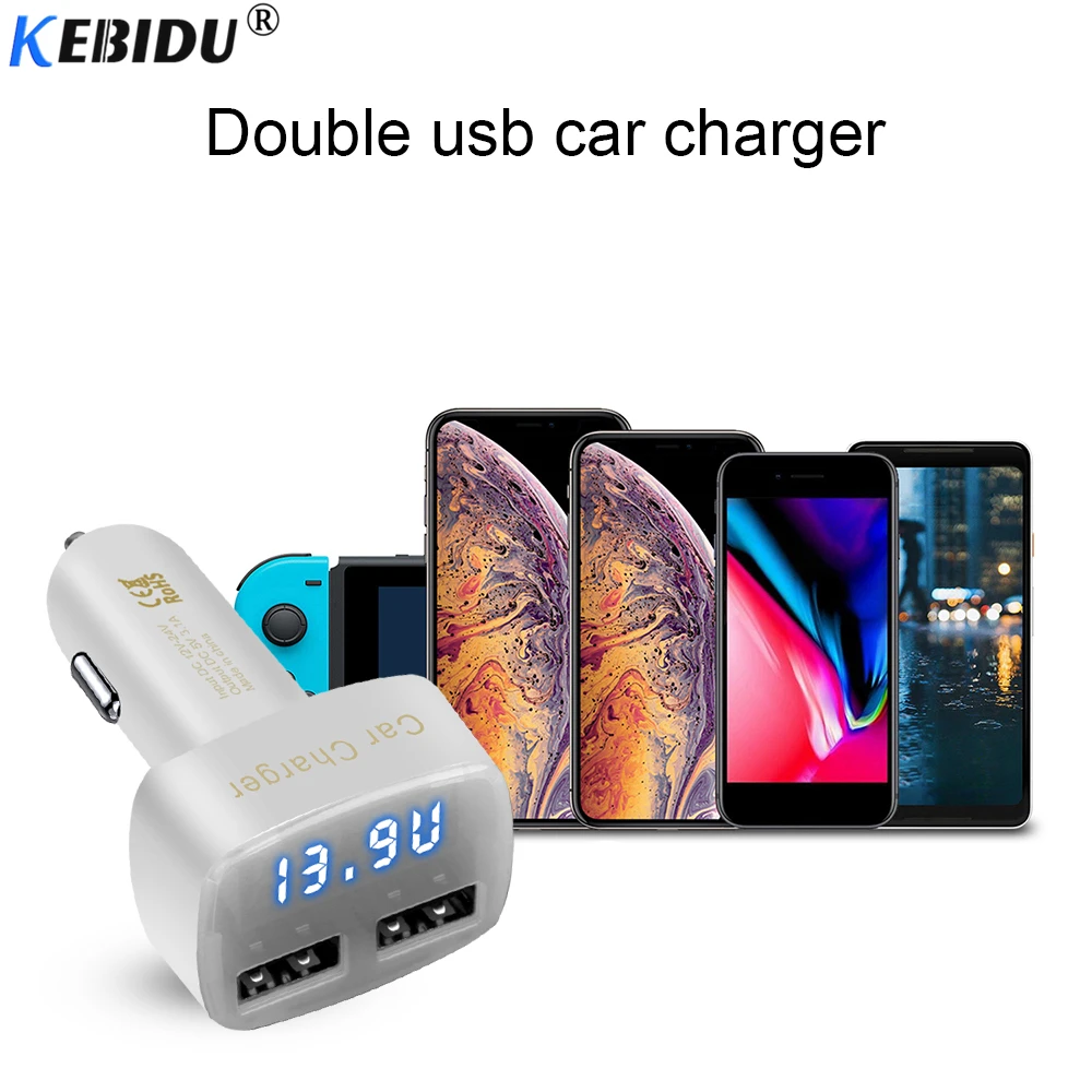 KEBIDU Dual USB Port Phone Charger 4 in 1 Car Cigarette Adapter DC 12-24V 3.1A Temperature/Voltage/Current LED Display | Мобильные