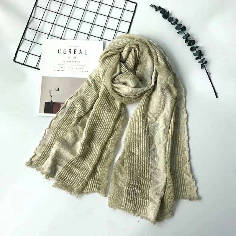 

Spring Summer Autumn And Winter Cotton Scarf Striped Fold Jacquard Hollow Lady 's Scarf Free Shipping