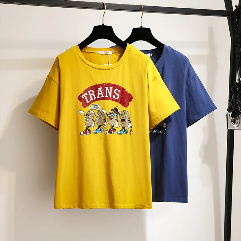 2XL 6XL 2019 новых больших размеров Для женщин футболки Летние Повседневное Большие