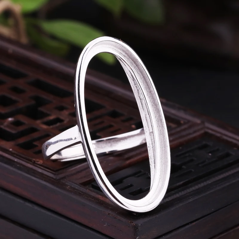 

Fine Silver 925 Sterling Silver Engagement Wedding Ring 15x30mm Oval Cabochon Amber Lapis Lazuli Semi Mount Ring Jewelry Setting