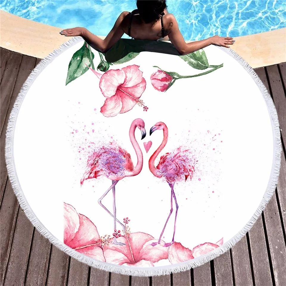 GRIDILANGO Red Flamingo Round Beach Towel For Adult Quickly Absorbtable Swimming Travel Outdoor Home Blanket Yoga Mat Bath | Дом и сад