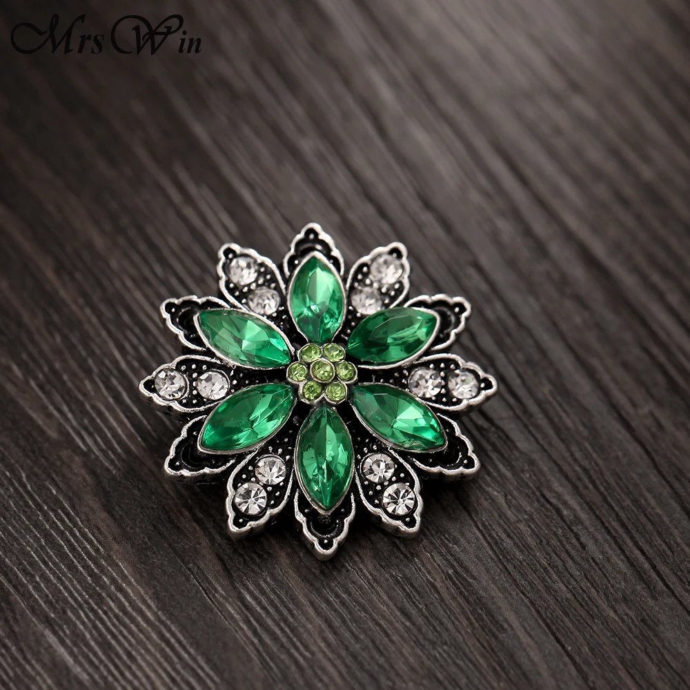 10pcs/lot New 18MM Snap Jewelry Mixed Green Rhinestone Flower Metal Buttons Fit 18mm Bracelet Bangle Earrings Necklace | Украшения и