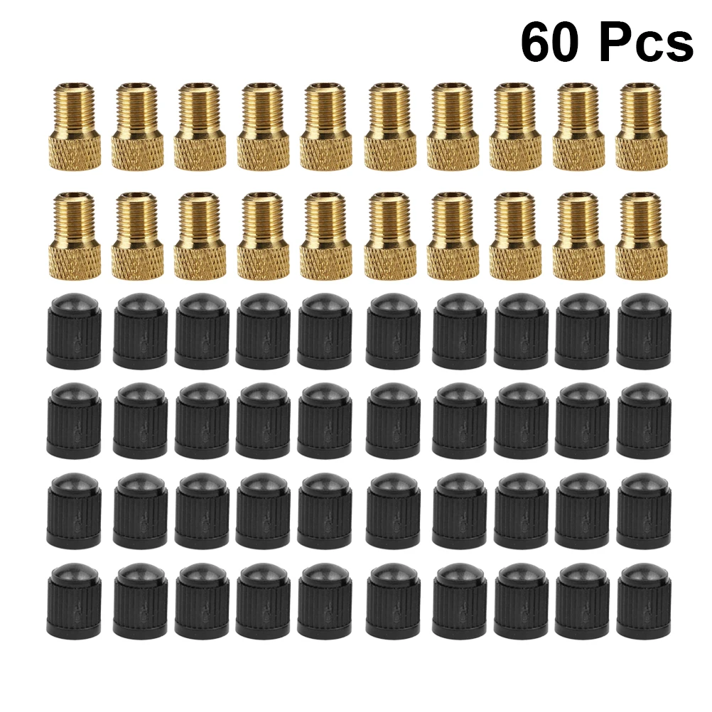60pcs Plastic Aluminium Alloy Presta To Schrader Converter Kit Dust Caps Brass Bike Valve Adaptors For Accessories Bicycle | Автомобили и