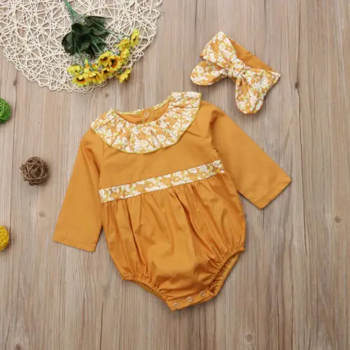 Pudcoco Baby Girls Bodysuit 2018 Toddler Newborn Girl Floral Jumpsuit Headband 2Pcs Outfits Clothing Autumn New | Мать и ребенок