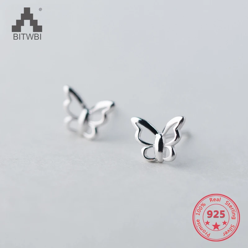 Factory Price 100% 925 Sterling Silver Fashion Concise Hollow Butterfly Stud Earring Fine Jewelry for Female | Украшения и