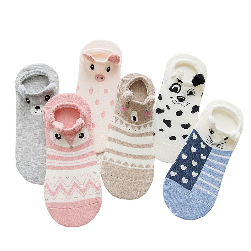 Новинка Хлопковые женские носки Милые розовые в полоску с рисунком животных