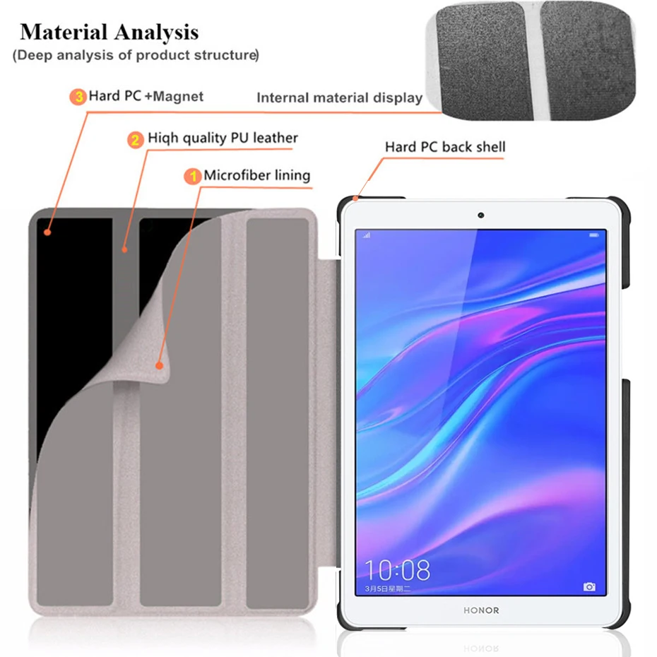 Из искусственной кожи смарт-чехол для huawei MediaPad T5 8 0 JDN2-W09/AL00 дюймов откидная крышка