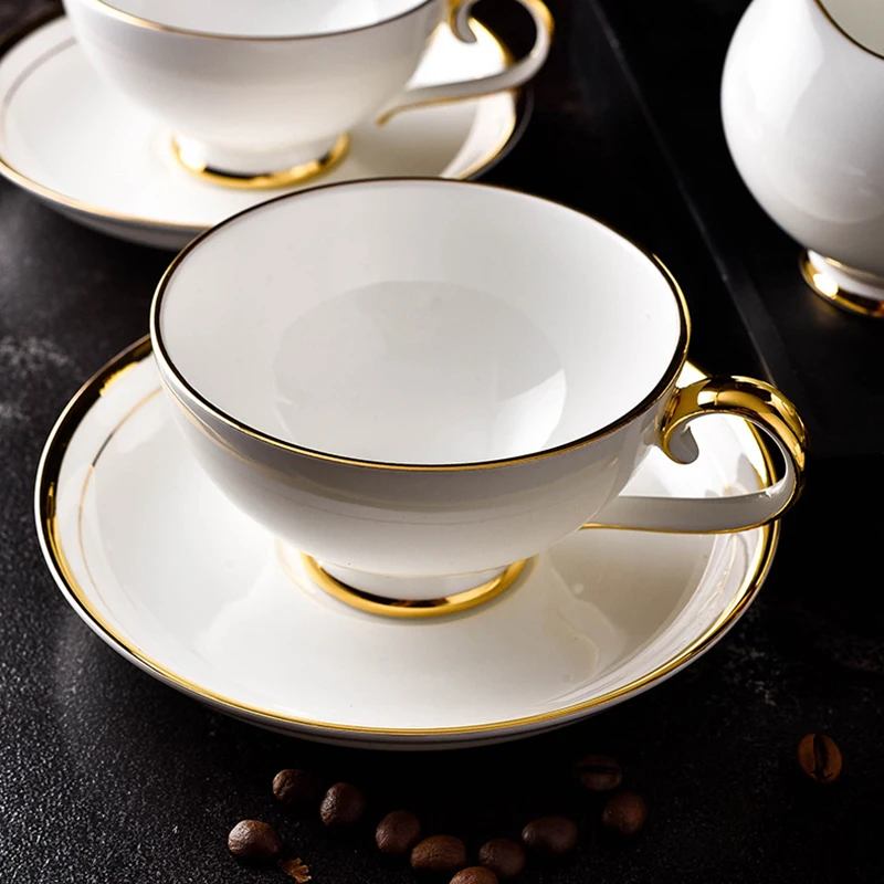 2PCS/Lot 250ML Brief Gold Border Ceramic Bone china Coffee Milk Cup with Saucer Kit Black Tea Water Mug for Birthday Gifts | Дом и сад