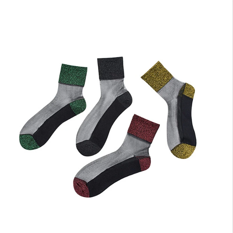 Женские прозрачные тонкие блестящие кружевные носки классические шелковые