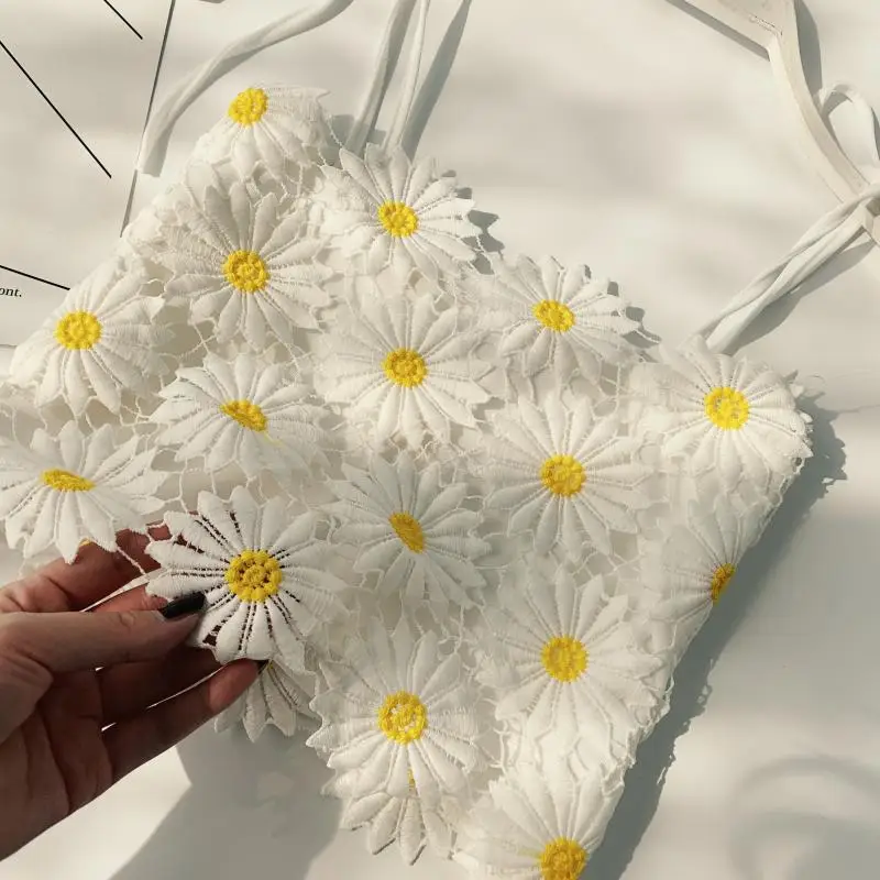 2019 летние кружевные кроп топы с бретельками маленькая Маргаритка высокая талия