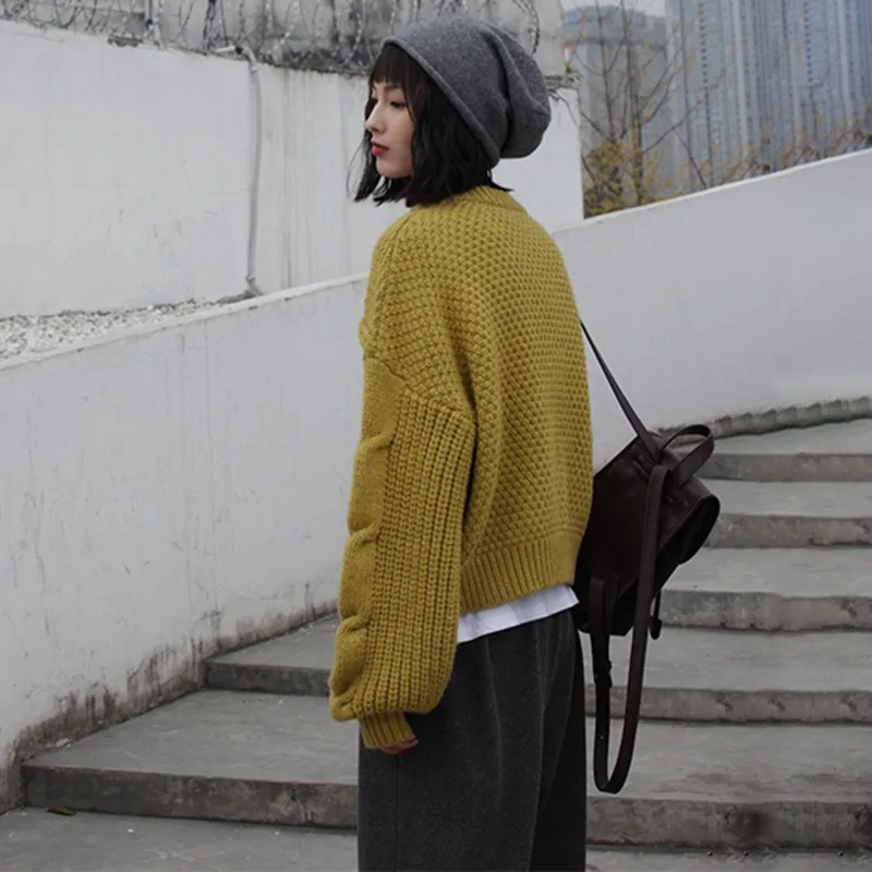 TWOTWINSTYLE Knitting Pullover Tops Female O Neck Lantern Long Sleeve Short Sweater Women Casual Fashion 2019 Spring Autumn | Женская