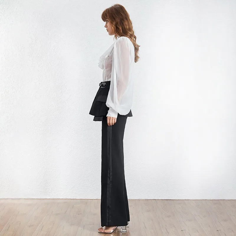 TWOTWINSTYLE/Повседневные однотонные женские брюки с высокой талией и поясом