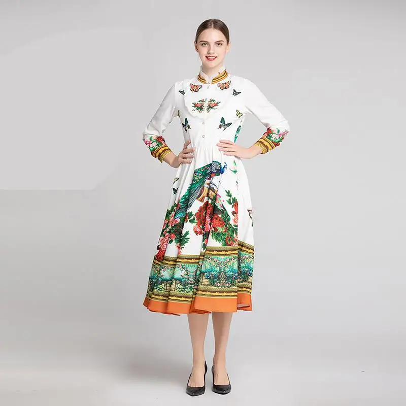 Новинка весеннее Белое Женское платье из 2019 хлопка средней длины с длинным