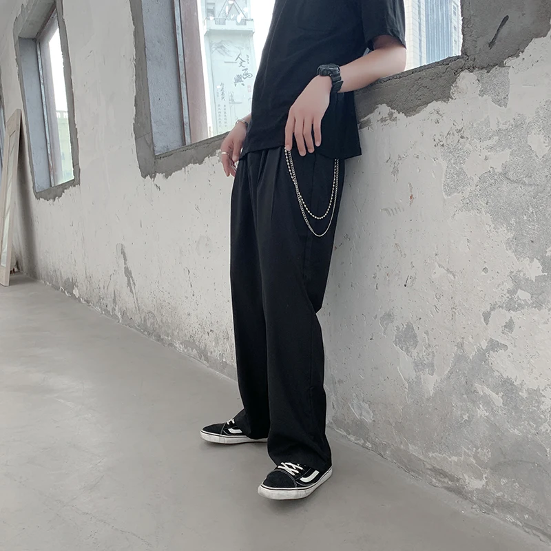 2019 Men's Western-style Trousers Wide Leg Pants Leisure Male Suit Loose Chain Decoration Black Color Casual M-2XL |