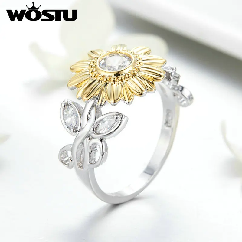 WOSTU 2019 модные цветочные кольца Серебристый циркониевый кольцо элегантные