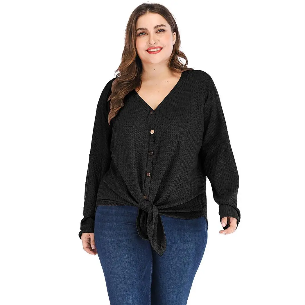 Женская мода V образным вырезом с длинным рукавом Повседневные Твердые плюс