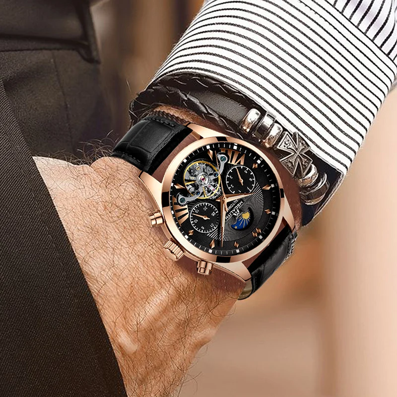 MEGALITH мужские часы автоматические механические светящиеся классические Tourbillon