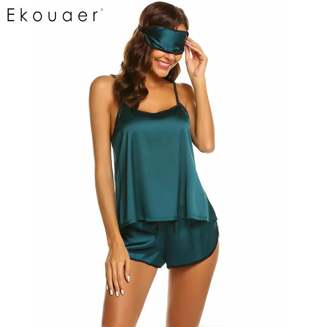 Ekouaer/короткие пижамные комплекты атласные шорты комплект женская одежда для сна