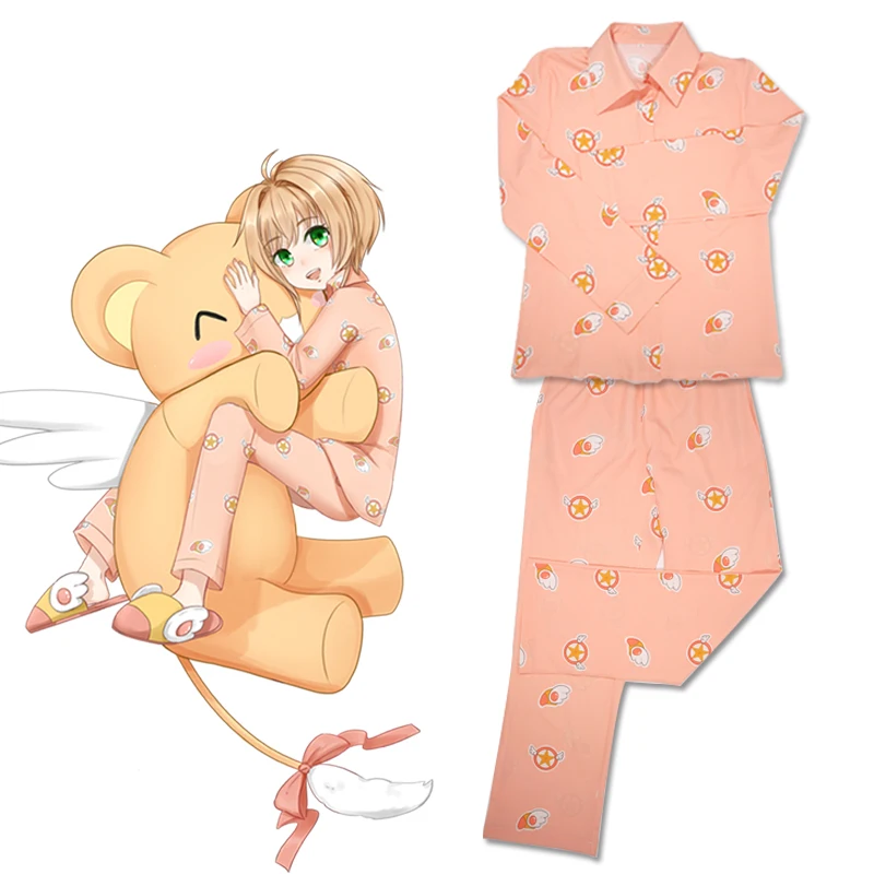 Milky Way Anime Card Captor Sakura Sleepwear Pajamas Girl Longsleeves Costume Adult