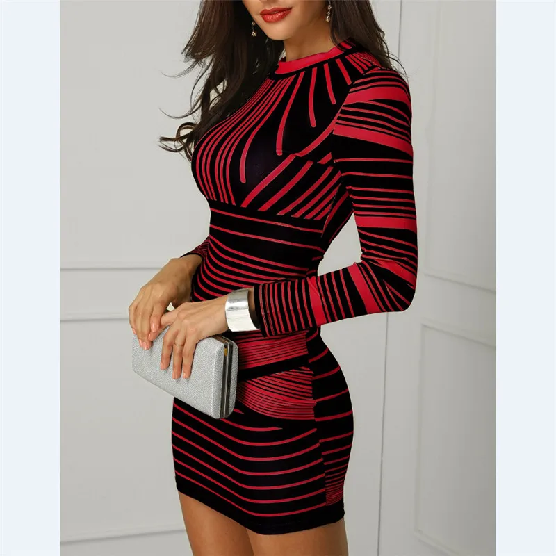 Женское платье в полоску с градиентом Сексуальные вечерние платья Осеннее