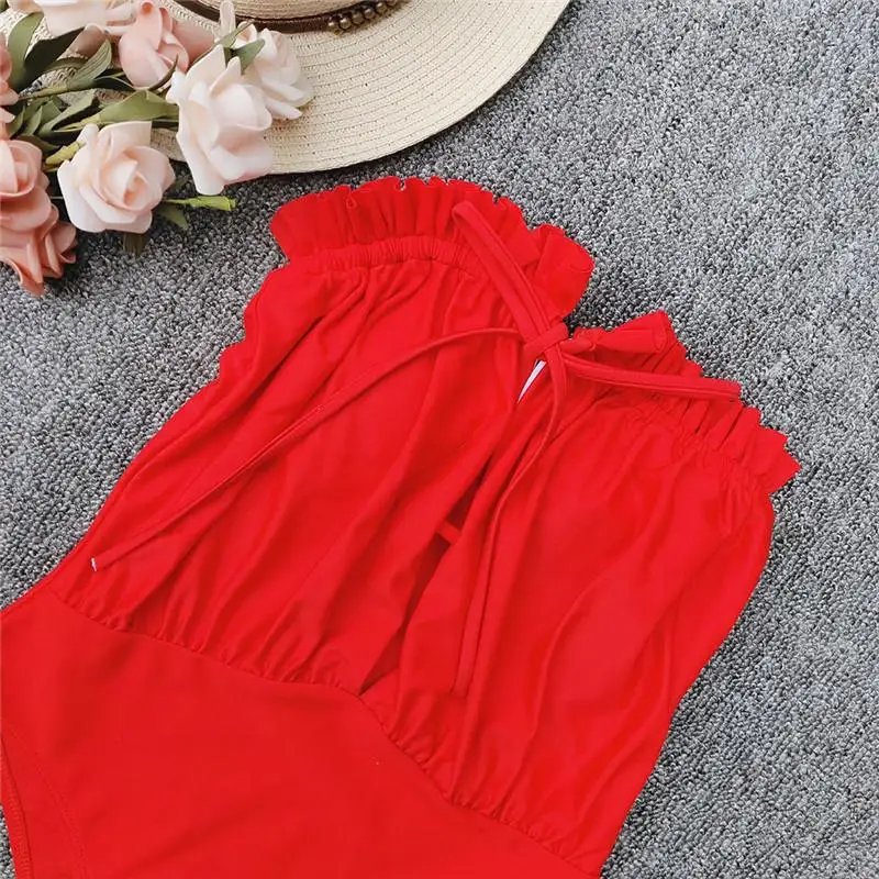 Mossha сексуальный купальник женский Монокини красный боди пляжная одежда без