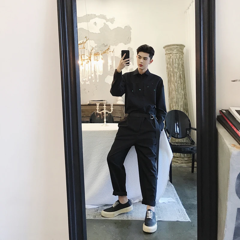 Мужской комбинезон в стиле хип-хоп с длинным рукавом однобортные облегающие