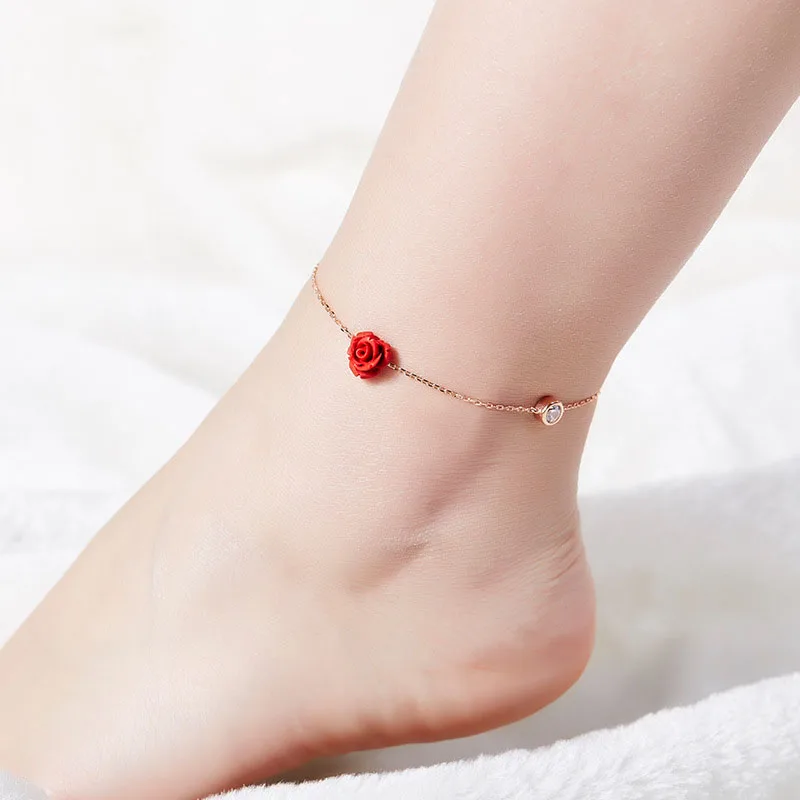 Rose gold S925 sterling silver anklet Women models South Korea simple personality summer foot crystal jewelry | Украшения и