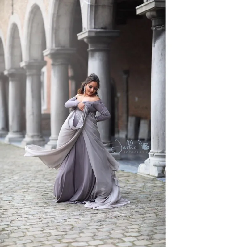 Платья для беременных без Плеч фотосессии Макси платье элегантное Хлопковое с