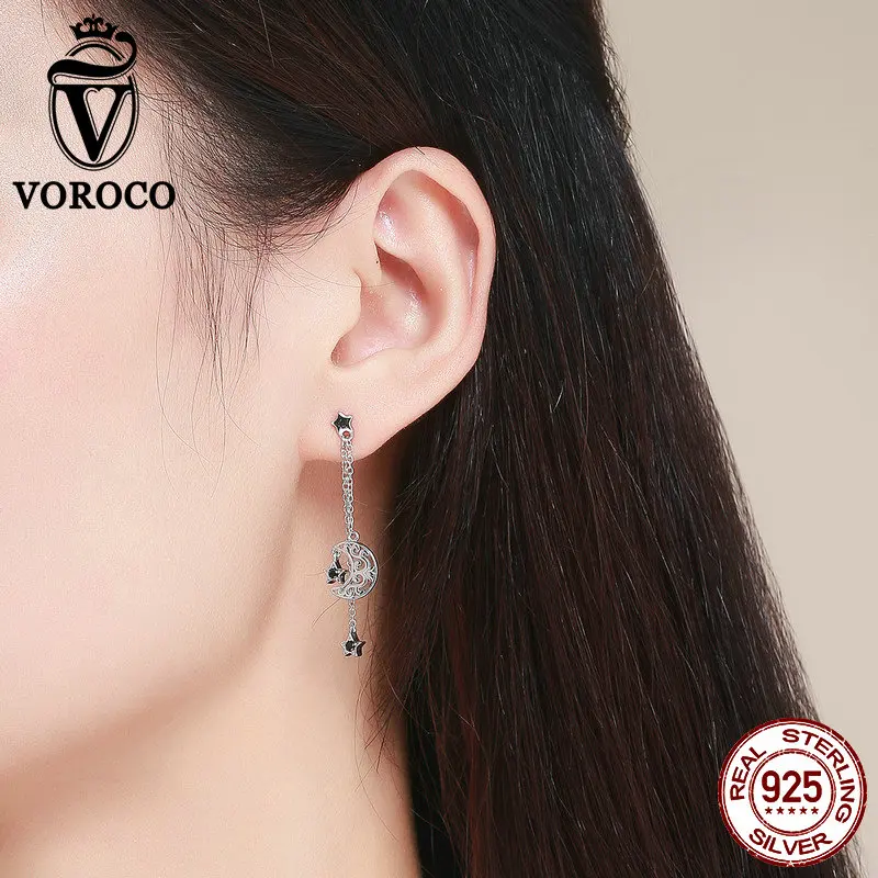 Модные серьги подвески VOROCO из чистого серебра 925 пробы с длинной линией в виде