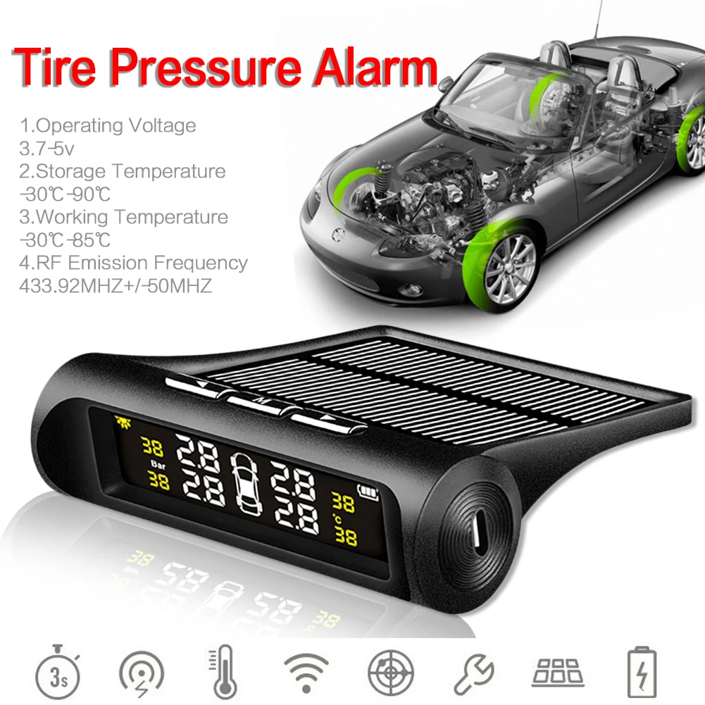 Zeepin Car TPMS Solar External 4 Sensors Wireless Tyre Pressure Detector Real-time Alarm Warning USB Charge Vehicle Monitoring | Автомобили