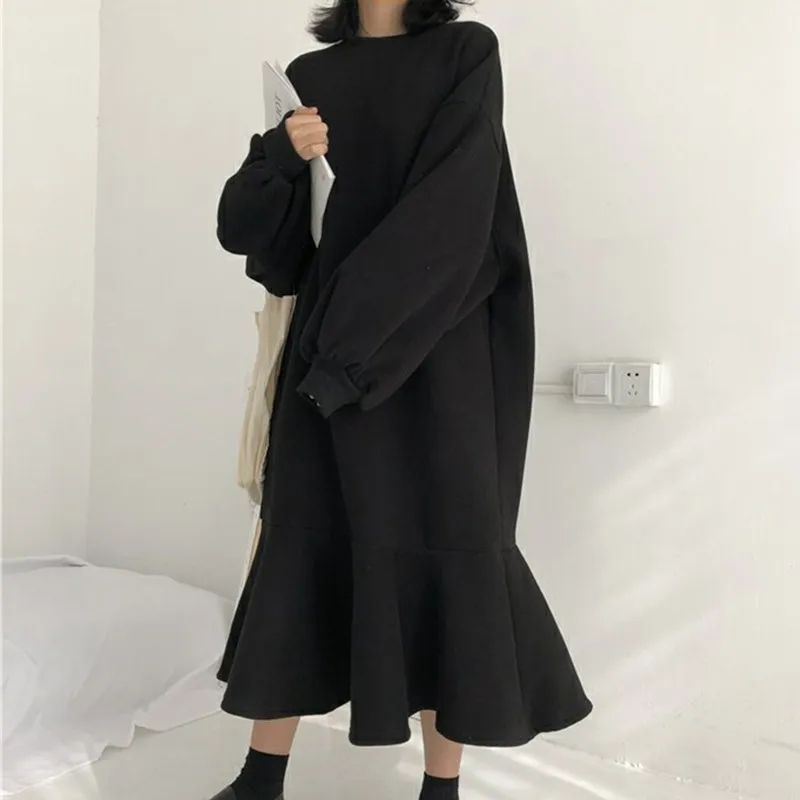 TWOTWINSTYLE Корейская толстовка платье Женский фонарь с длинным рукавом негабаритных