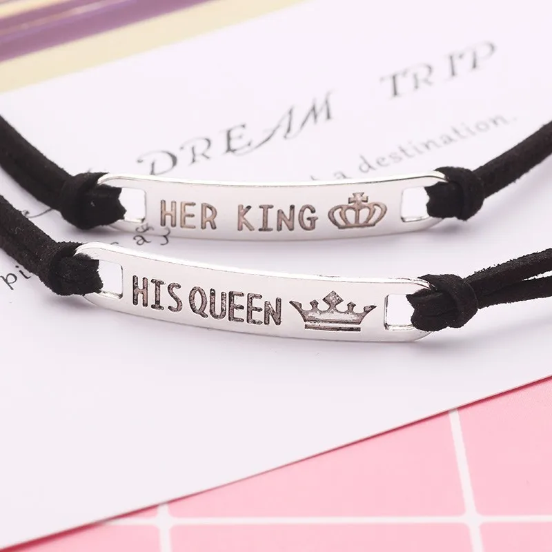 Браслеты Her King His Queen для пар кожаные браслеты цепочки с короной женщин и мужчин